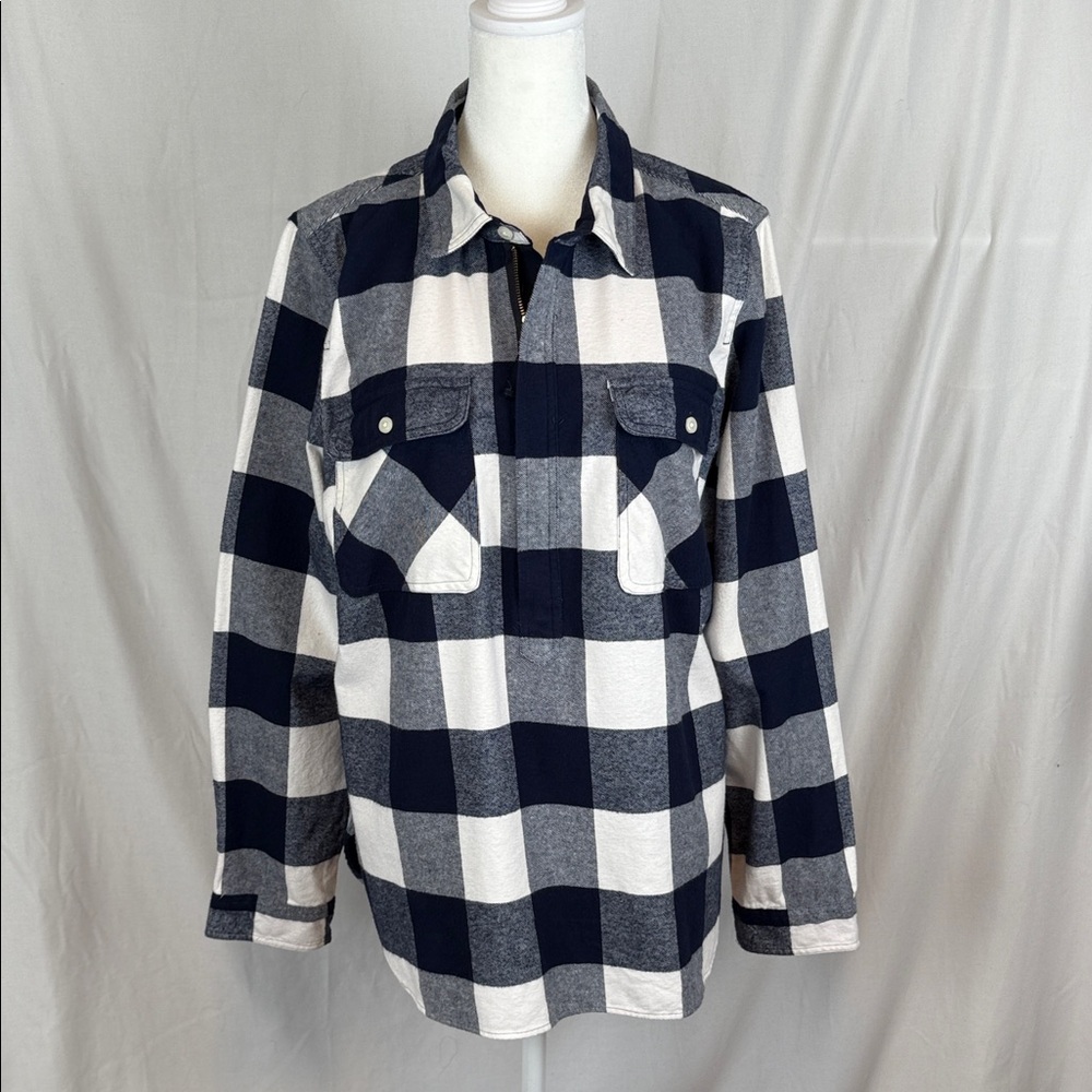 Women's J Crew Buffalo Check Plaid Half Zip Placket Shirt Jacket NWT Medium